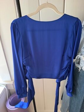 Zara Cobalt Blue Long-Sleeve Tie-Back Blouse